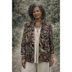 Chico’s Chicos Jacket Abstract Print Open Front Artsy Boho Size XL